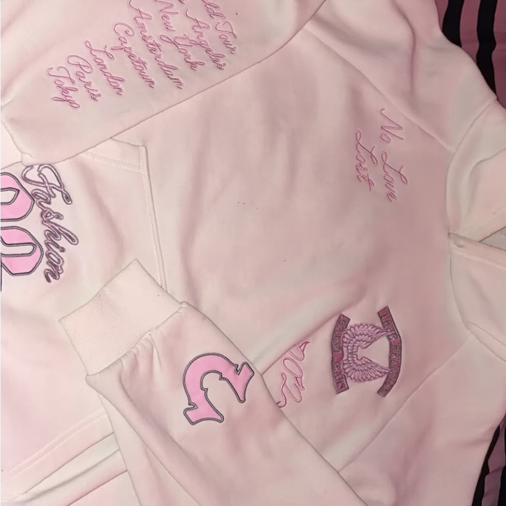 True Religion Women's Light Pink Embroidered Hoodie